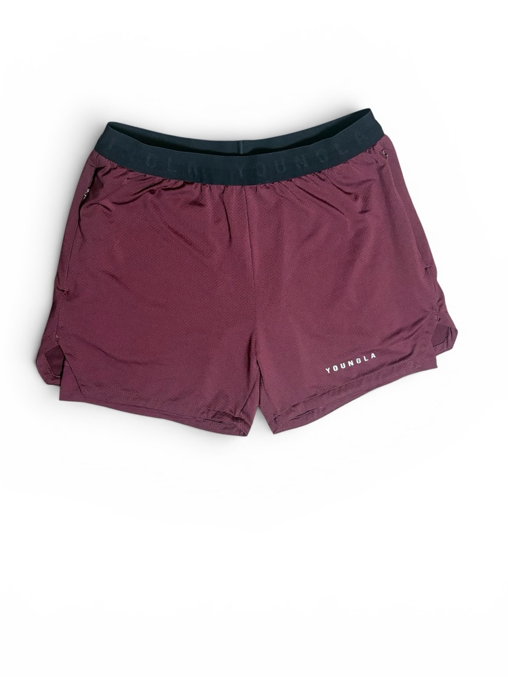 YoungLA Red/Maroon Athletic Men’s Shorts with Black Waisband 5” Mesh